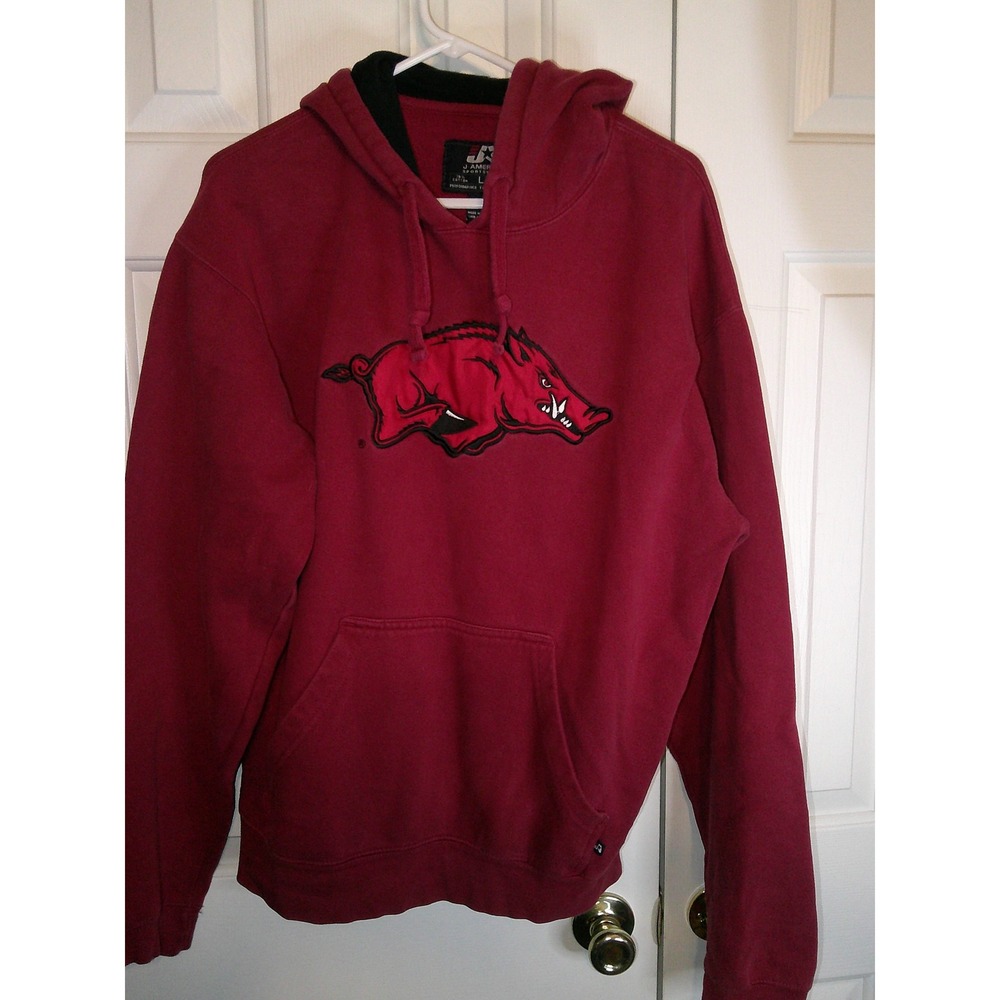 Vintage J America Arkansas‎ Razorbacks Hoodie Pullover Sweatshirt Maroon Mens L